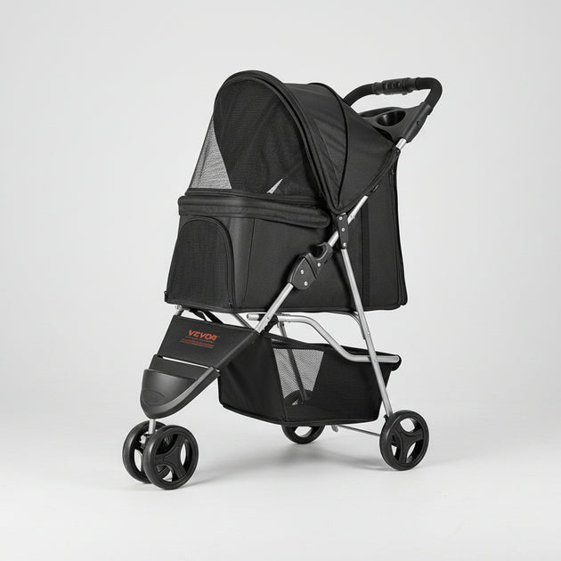 Foldable 3 Wheel Pet Stroller with Brake for Travel – Pawkly