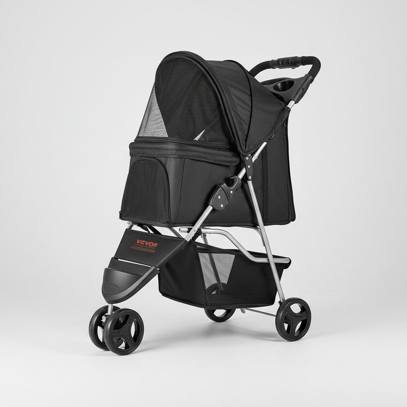Foldable 3 Wheel Pet Stroller with Brake for Travel – Pawkly