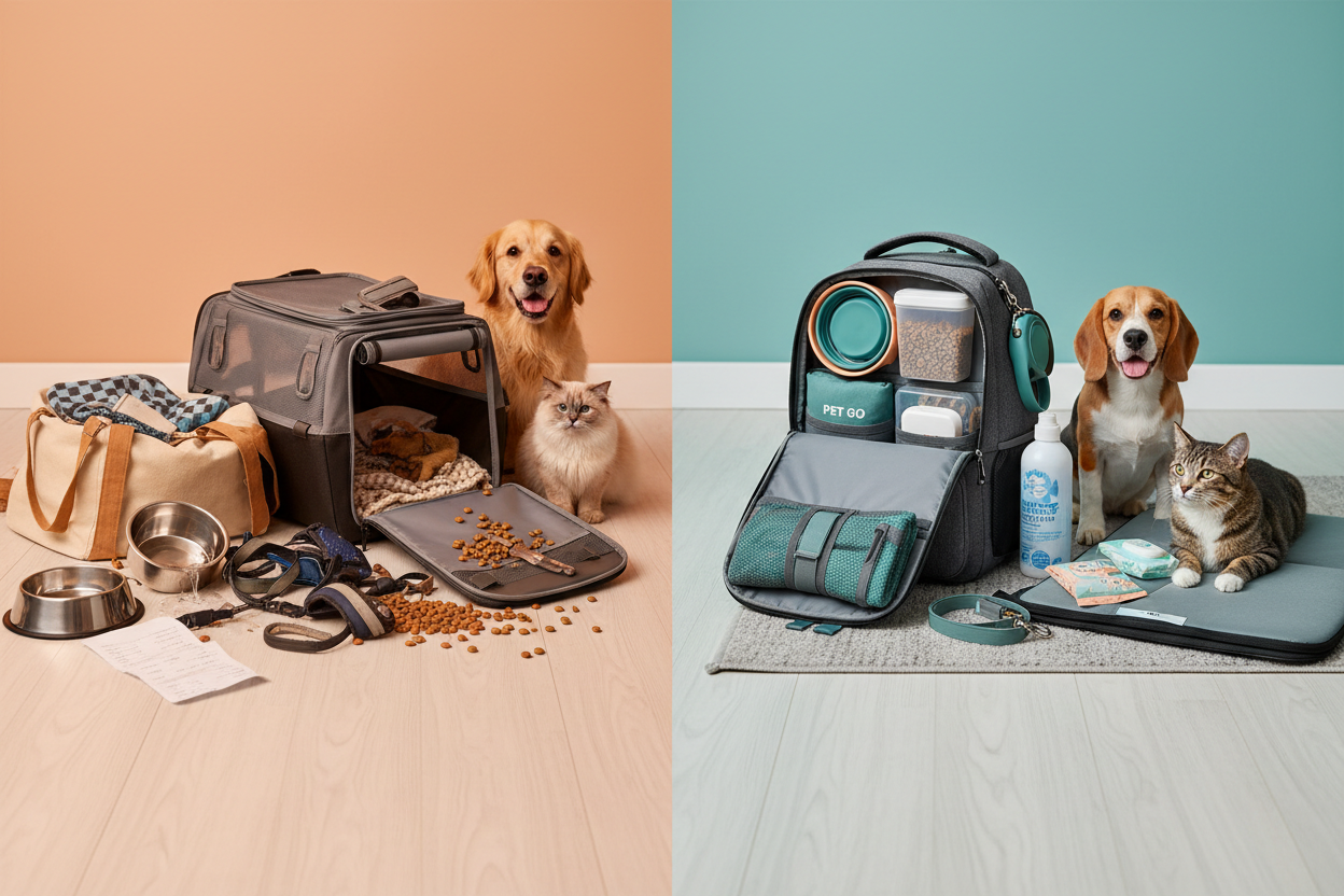 Pet travel carrier with pet accessories